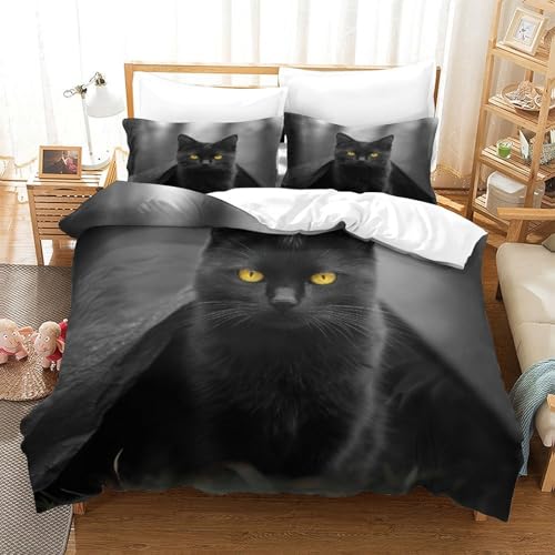 Housse de couette chat noir impression 3D microfibre de qualité - 3