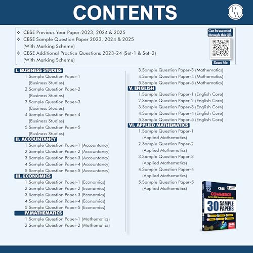 Image of (Old Edition) PW CBSE Class 12 Commerce Stream Combined 30 Sample Papers For 2025-2026 Board Exams l Business Studies, Accountancy, Economics, Mathematics, English, Applied Maths