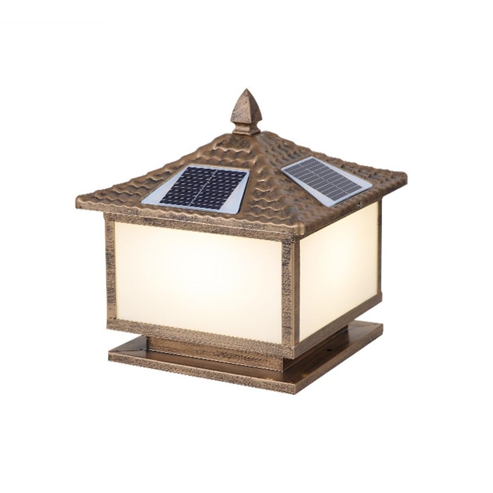 Zdalnie sterowane lampy solarne na słupki, nowoczesna prosta lampa na taras, wodoodporna latarnia słupkowa na patio, werandę, ogród(Brass,X-Large)