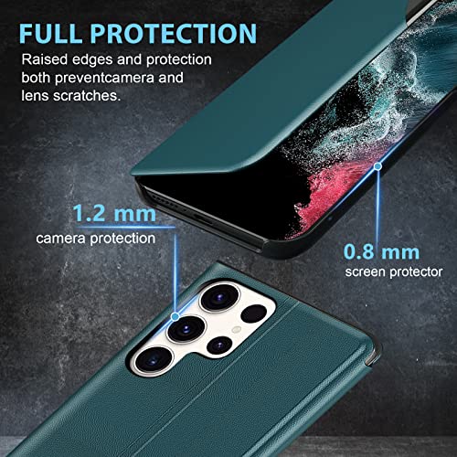 Étui en cuir Galaxy S22 Ultra pliable vert chic - 7