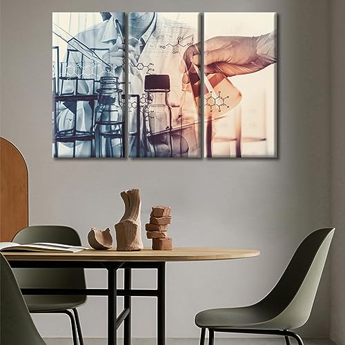 Image of 3 Panels Clinical Laboratory Wall Art Laboratory Research Concept Wall Pictures Posters & Prints Medical Prints for Wall Decor Giclee Wooden Framed Gallery-Wrapped Ready to Hang (36 inch Wx24 H)