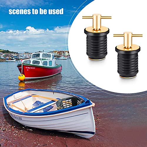 Riakrum 2 Pieces T-Handle Drain Plug Twist-Turn Marine Boat Drain Plugs Rubber Plugs With Brass Handle Boat Marine Accessories Brass Plated T-Handle Plug Rubber Drain Plug For Hull (1 Inch, 40 G) #TOP6