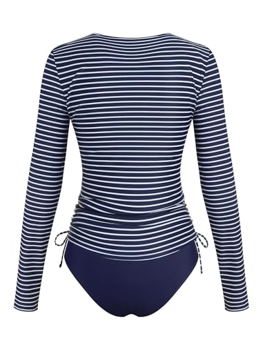 Image of ZAFUL Women's Long Sleeve Rash Guard UPF 50+ Sun Protection Surf Swim Shirts Drawstring Tankini Swimsuit