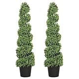 VIVATREES 4FT UV-Resistant Artificial Boxwood Spiral Topiary Tree, Faux Outdoor Plant for Indoor Outdoor Garden Porch Decor, Set of 2
