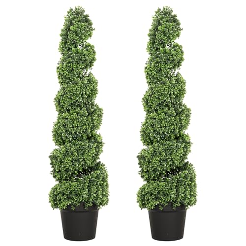 VIVATREES 3FT UV-Resistant Artificial Boxwood Spiral Topiary Tree, Faux Outdoor Plant for Indoor Outdoor Garden Porch Decor, Set of 2