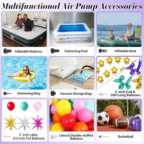 Image of Togvu Electric Balloon Pump, 3-in-1 Portable Air Pump for Inflatables and Balloons, Dual Nozzle Balloon Blower Machine for Latex 260q Foil Balloons 110V Inflator Deflator for Pool Floats Air Mattress