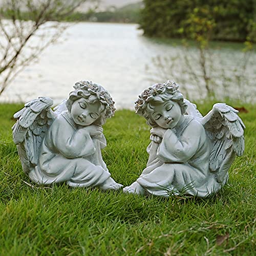 Juliahestia Angel Statue Garden Decor For Outside Solar Outdoor Decorations Cherub For Christmas Yard Porch Home Lawn Gifts (2Pcs) Light Up Figurine Memorial With Halo #TOP3