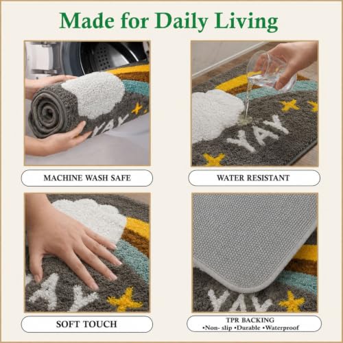 Image of Dream Weaverz 2000 GSM Soft Microfiber Bath Mat - Quick Dry Anti-Skid Water Absorbent Floor Rug, Machine Washable Non Slip Door Mat for Bathroom & Bedroom (40 x 60 cm) (Rainbow & Cloud)