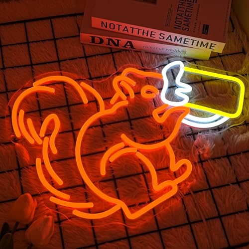 Image of Squirrel Beer Neon Sign for Wall Decor Bar Neon Light Orange Squirrel Drinking Wine Led Light Animal LED Sign Dimmable LED Neon Light for Bar Bedroom Kidsroom Business Game Room