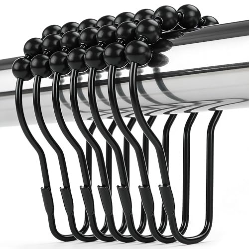 Ansxiy Shower Curtain Hooks Rings, Rustproof Metal Shower Curtain Rings for Bathroom Shower Rods Curtains - Set of 12, Matte Black