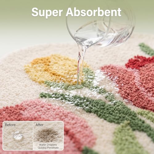 Image of Tulip Cloud Shaped Bath Mat, Soft Non-Slip Fluffy Fresh Flowers Bathroom Rug, Super Absorbent Microfiber Shaggy Door Mat,Machine Washable Bath Rug Carpet for Bathtub Bedroom 31.5 inch x 20 inch (Pink-Tulip)