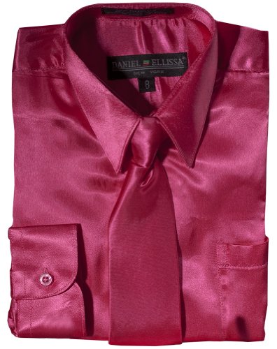 Boys Long Sleeve Satin Dress Shirt with Matching Tie and Pocket Square