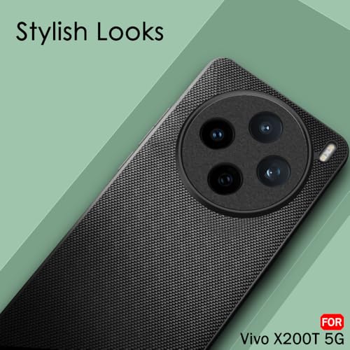 Image of TheGiftKart Back Cover Case for Vivo X200T 5G | Slim & Lightweight | Ultra-Premium Design | Camera Protection Bump | Fabric Texture Case Cover (PC & TPU, Black)