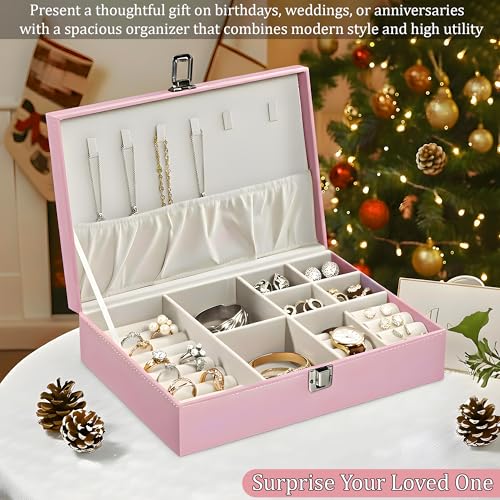 Image of Kuber Industries Leather Single Jewellery Box with Lockable for Women | Accessories Holder Case Ring Earring Organizer for Gift Friendly | Pink