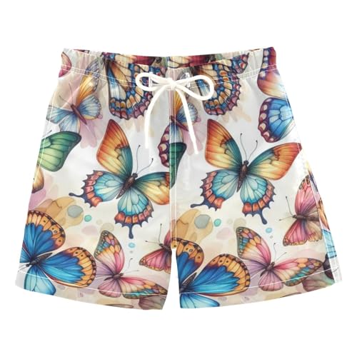 FLildon Colorful Butterfly Watercolor Little Boys Swim Trunks with Mesh Lining Quick Dry Beach Board Shorts, 3T