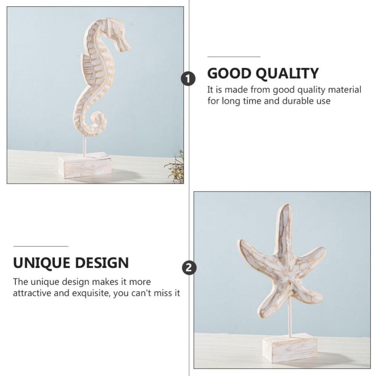 ABOOFAN Set de 3 Piezas de Decoración Marítima de Madera Estrella de Mar, Caballito de Mar y Concha para Adorno de Mesa y Hogar