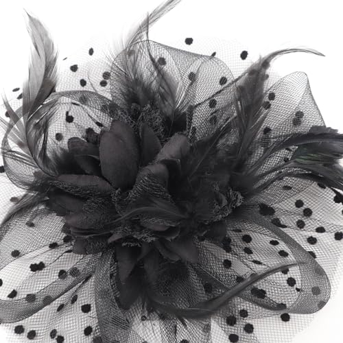 Image of DRESHOW Fascinators Hat Feather Headband Women's Fascinators Tea Party Headwear with Clip Flower Head Band for Girls & Women