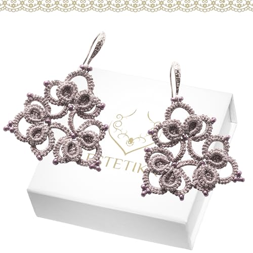 Handmade Tatting Lace Earrings for Women – Italian Thread & Japanese Beads, Lightweight Dangle, Boho Vintage Style, Elegant Statement Jewelry, Unique Gift for Birthday Anniversary Wedding