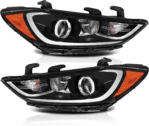 PENSUN Halogen Headlight Assembly For 2017 2018 Hyundai Elantra Headlamp Clear Lens Black Housing Amber Reflector (Driver & Passenger Side)
