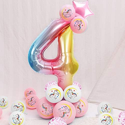4th Birthday Party Decoration Girls, Unicorn Birthday Decoration Set Pink, Large Number 4 Foil Balloon,Pink White Latex Balloons,4 Unicorn Party Supplies for Baby Girls Birthday Celebration