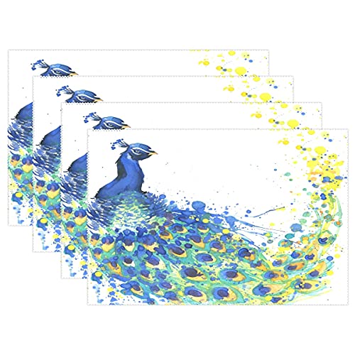 Juego de 1 manteles individuales rectangulares con diseño de pavo real y pintura al óleo Cover