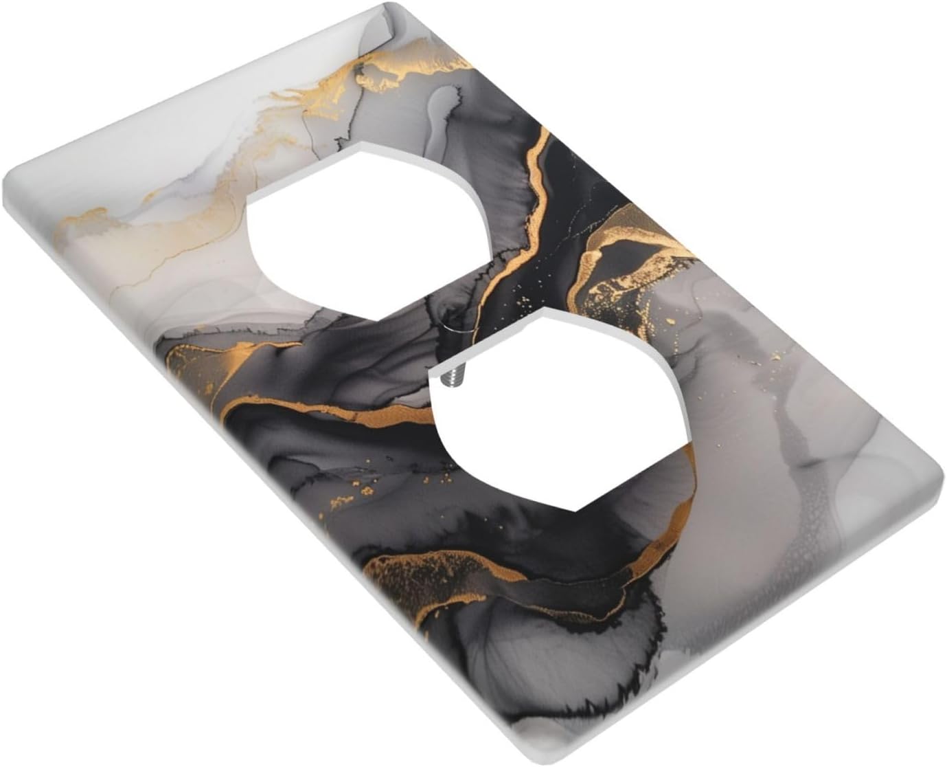 Black And Gold Marble Duplex Device Receptacle Wall Plate Electrical Outlet Covers, 1 Gang Switch Plate And Outlet Cover 2.76" X 4.5" For Kitchen Bedroom Home Decor