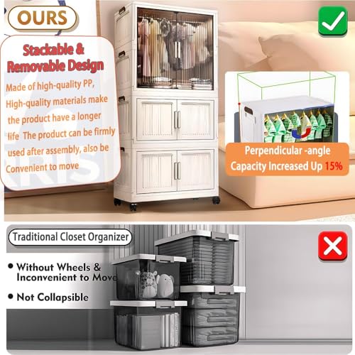 Image of AYSIS ๐ ๐๐๐๐ Plastic Wardrobe for Kids Clothes with Wheels | Multipurpose Collapsible Wardrobe Storage Almirah Wardrobe for Clothes, Kitchen Cupboard | Plastic Cupboard for Kids for Home - White