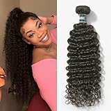 ASHINE Human Hair Bundle Deep Curly Water Wave, Unprocessed Cambodian Raw Hair 22 Inch, Flip Over Quick Weave Wet and Wave Bundles for Women Natural Black