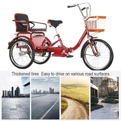 20 Zoll 3 Räder Dreirad Erwachsene Senioren Dreirad Bike Tragfähigkeit 180KG Mit Korb, Dreirädriges Cruiser-Fahrrad Für Erholung, Einkaufen, Picknicks – Bild 7