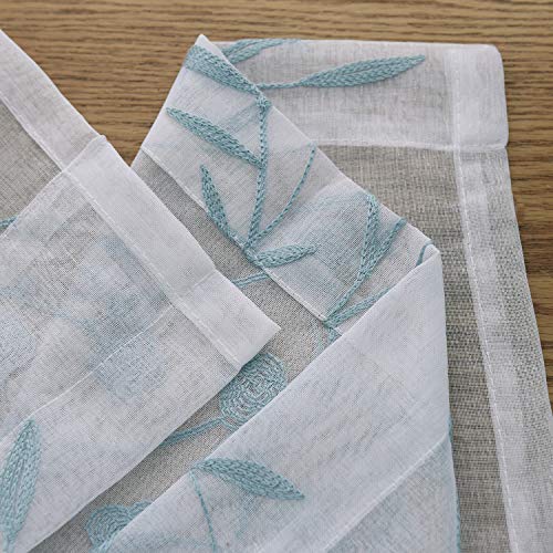 Blue Sheer Curtains Embroidery 63 Inch Length Rod Pocket Voile Drapes For Living Room, Bedroom, Window Treatments Semi Flower Pattern Curtain Panels For Kitchen, Yard, Farmhouse, Set Of 2, 52"X 63". #TOP6