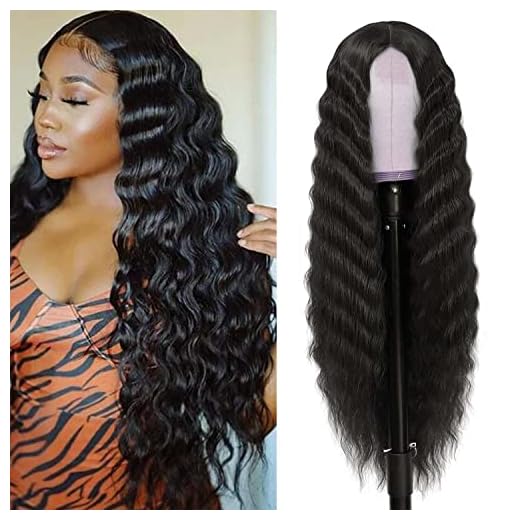 INSTASTYLE 30 Inch Synthetic Curly Wigs for Women Long Black Hair Wig Lace Front 4" Simulated Scalp Natural Loose Deep Wave Crimps Curls Wig As Hair Replacement Wigs 1B