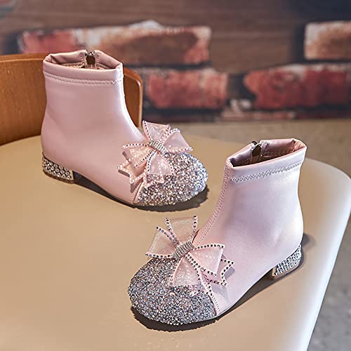 Kids Bowknot Sequin Sparkly Ankle Boots for Girls Low Heel Dress Booties 2024 Fashion Side Zipper Glitter Shoes3