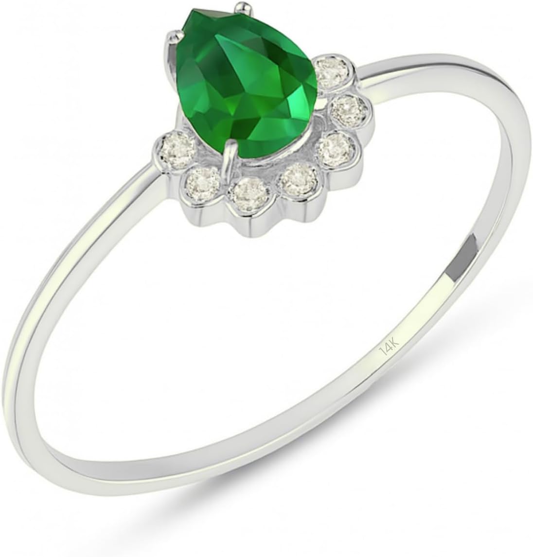 14K Solid Gold Pear Cut Emerald Ring