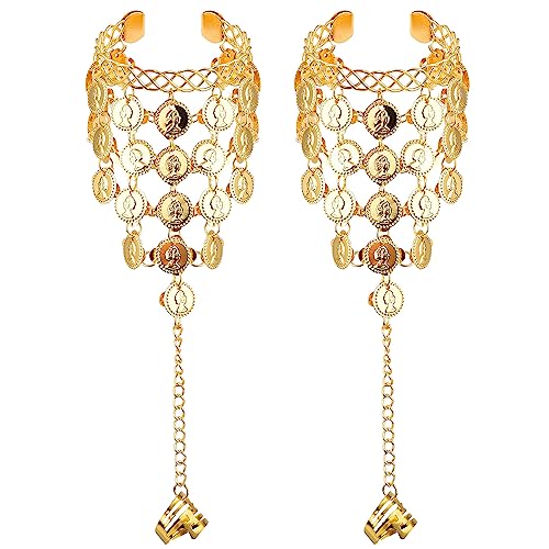 AOVNA 2 Pieces Golden Belly Dance Bracelet Golden Triangle Bracelet Bohemian Style Wrist Chain Bling Jewelry for Halloween Party Indian Dance Show