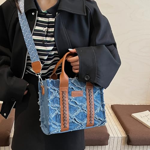 Bolso Tote de mezclilla para mujer azul miniatura 3