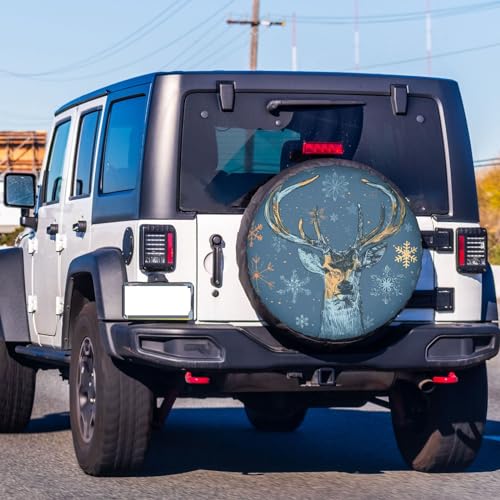 Image of Dujiea Deer Head On Grunge Spare Tire Cover, Universal Wheel Tire Cover Waterproof Dust-Proof Tire Protectors for Trailer Rv SUV Truck Camper and Many Vehicle 14 15 16 17 Inch
