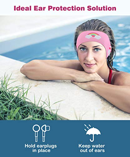 MoKo Zwemhoofdband, neopreen zwemband, oorband, waterdichte hoofdband, haarband met hoge elasticiteit en klittenbandsluiting, oorbescherming, band voor kinderen en volwassenen vanaf 10 jaar, maat L - roze - Image 4