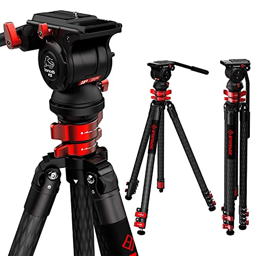IFOOTAGE 65" Carbon Fiber Video Tripod with Fluid Drag Pan Head, Professional Camera Tripods 3 Sections with Centre Pole,Max Load 17.6 lbs, Compatible with DSLR Camcorder Video Photography