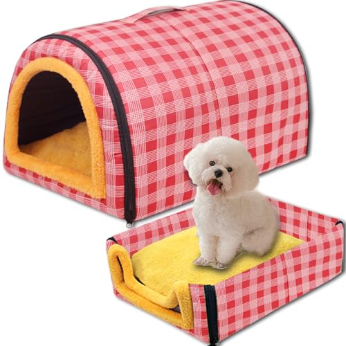 Letto per cani 2 in 1, grande grotta impermeabile, lussuosa cuccia per cani, rimovibile, con morbido cuscino antiscivolo, per gatti, cani, conigli (35 x 28 x 25 cm, C)
