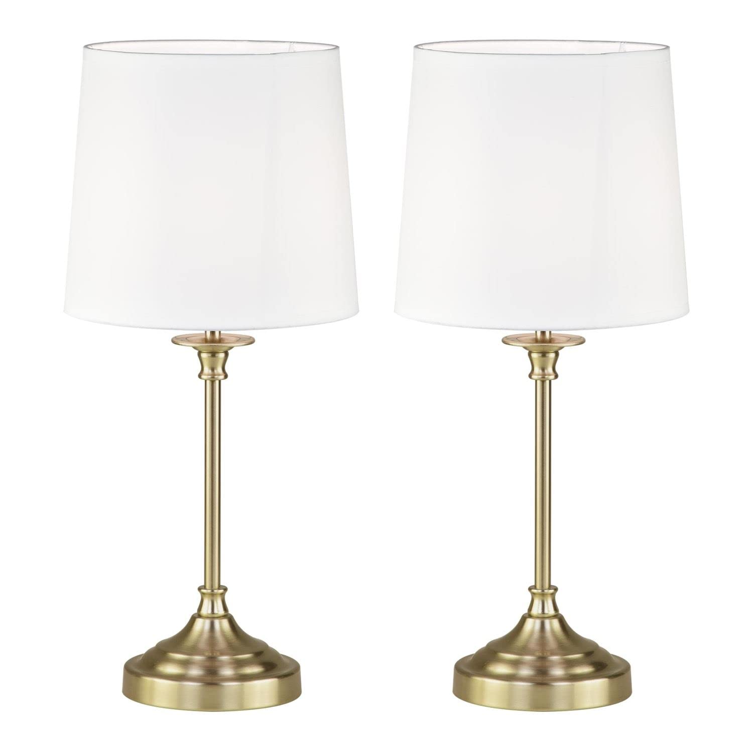 firstchoicelighting Set of 2 Antique Brass Table Lamps or Bedside Lights, Classic Design,Off White Fabric Shade, 47cm Height, LED Compatible