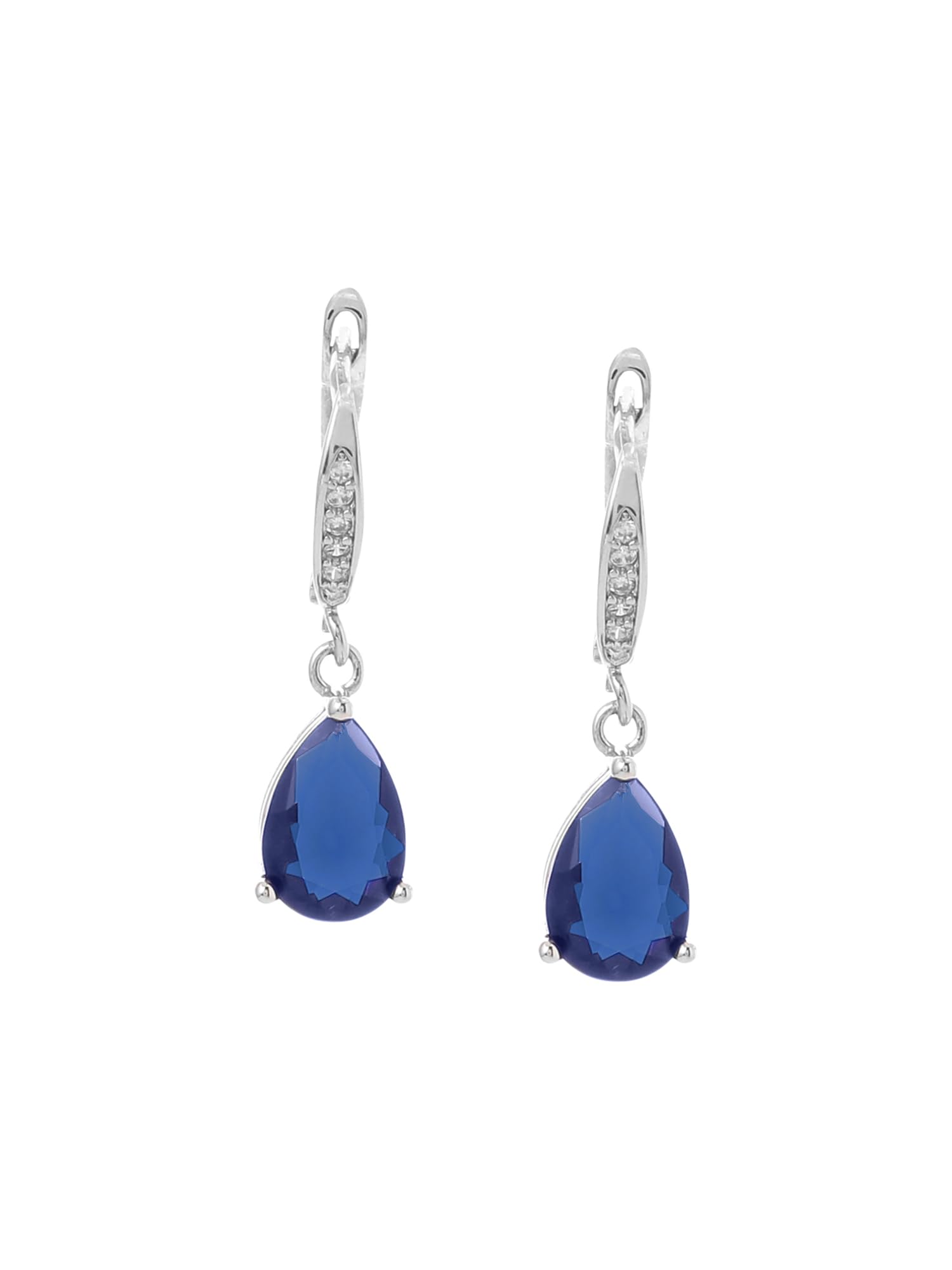 Earrings for Women and Girls Drop Earrings for Girls | Silver Tone Blue Crystal Studded Teardrop Designed Drop Earrings | Birthday Gift for girls and women Anniversary Gift for Wife