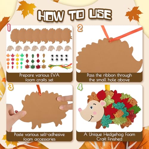 12 Stück Igel Bastelset, Igel Basteln Kinder Set mit Ahornblatt, Augen, Schlüsselbänder, Kreativset Herbst DIY Basteln für Jungen Mädchen,Herbstbasteln für Kindergeburtstag, Herbstdeko, Grundschule