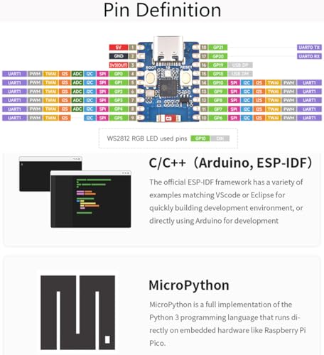 ESP32-C3 Mini Development Board, Based on ESP32-C3FN4 Single-core Processor, 160MHz Running Frequency, 2.4GHz Wi-Fi (802.11 b/g/n)& Bluetooth 5, Onboard Type-C USB, Multi-Function GPIO Pins - Image 6