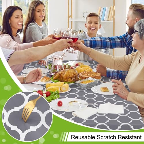 Image of Smiry 2 Pack Table Cloth, Flannel Backed Vinyl Tablecloth, 60 inchx102 inch | Waterproof Plastic Tablecloths, Wipeable Table Cover for Dining, Indoor and Outdoor (Grey)
