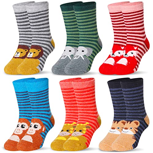 Image of Eocom Kids Wool Socks For Boys Girls Warm Hiking Thermal Winter Cozy Soft Thick Toddlers Crew Boot Socks 6 Pairs