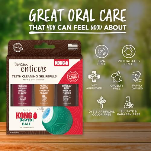Image of TropiClean Enticers Teeth Cleaning Gel for Kong Dental Ball | Refill Dental Gel | 3 Count Variety Pack | .5 oz Each