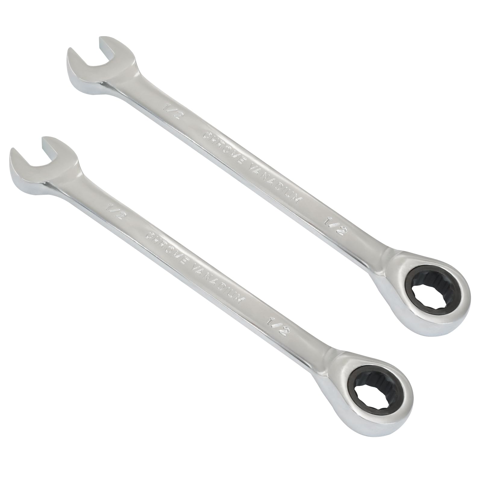 2 Pcs 1/2 Inch Ratchet Combination Wrench, Imperial SAE 72-Tooth