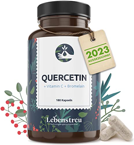 Quercetin hochdosiert mit Vitamin C & Bromelain- 180 Quercetin Kapseln Vegan - Premium Rohstoff: Japanischer Schnurbaum-Blütenextrakt - Laborgeprüft, besser als Quercetin 500mg