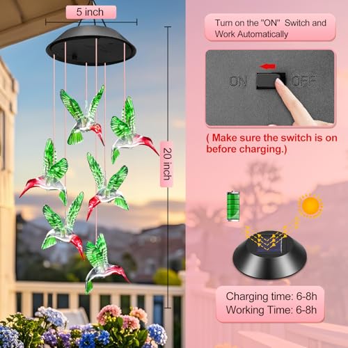 Image of Winzwon Gifts for Mom Mothers Day from Daughter Solar Hummingbird Wind Chimes Outdoor Mobile Hang Garden Patio Porch Birthday Gifts for Grandma Women