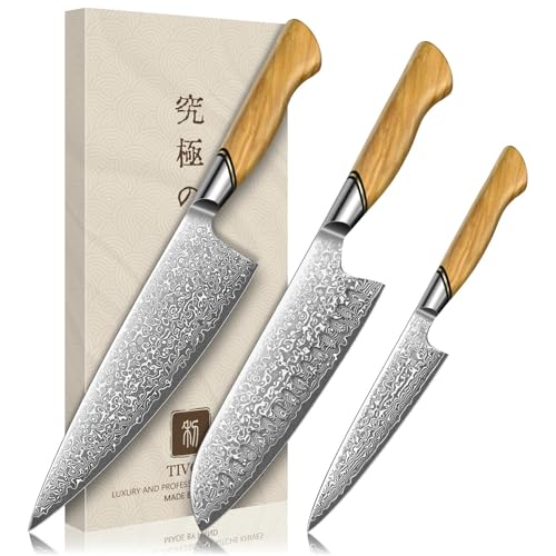 TIVOLI 3 PCS Japanese Damascus Knife Set